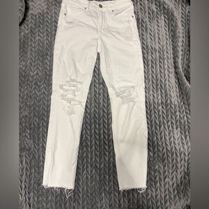 American Eagle Outfitters White Distressed Skinny Jeans
